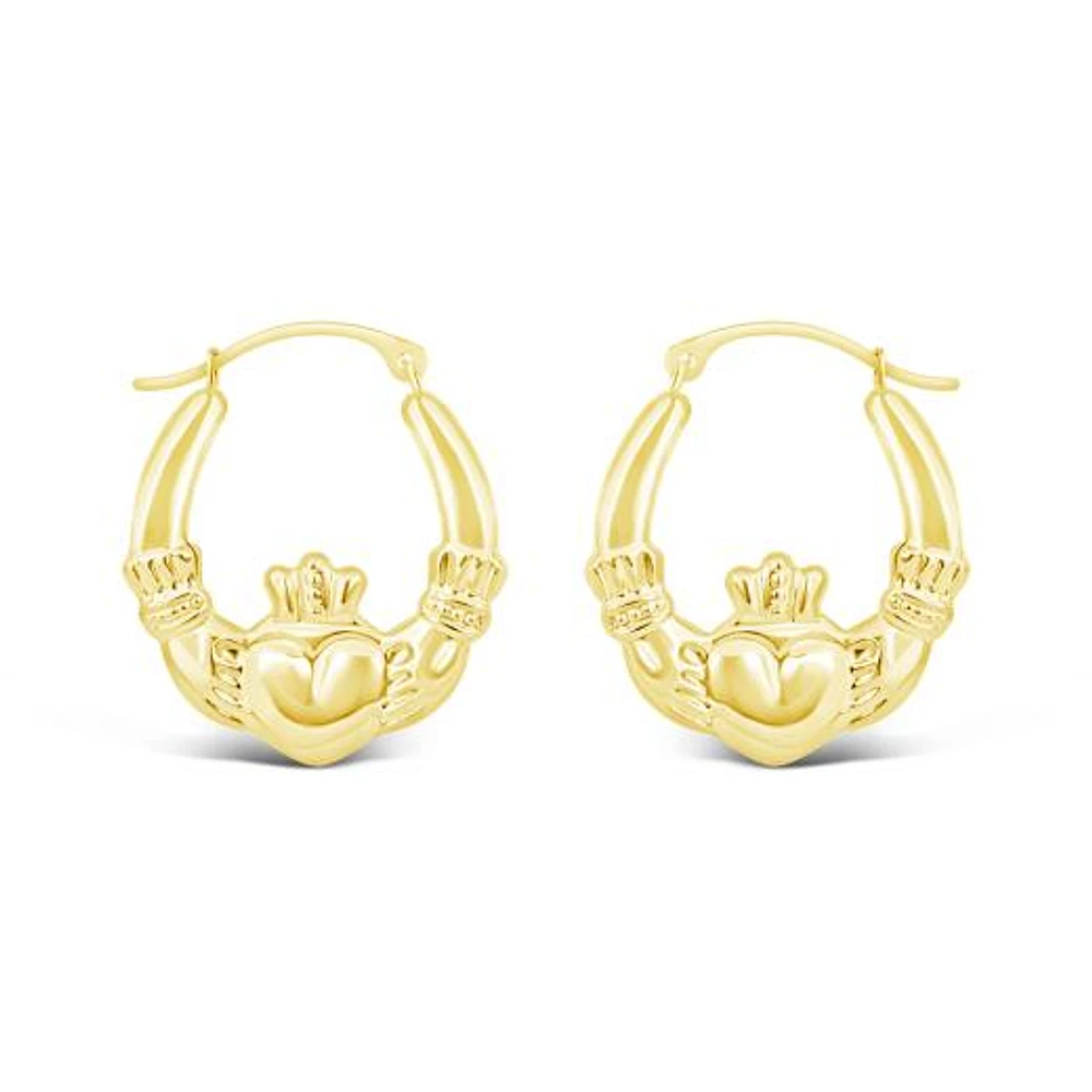 10K Yellow Gold Claddagh Creole Earrings