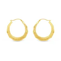 10K Yellow Gold Patterned Round Creole Earrings