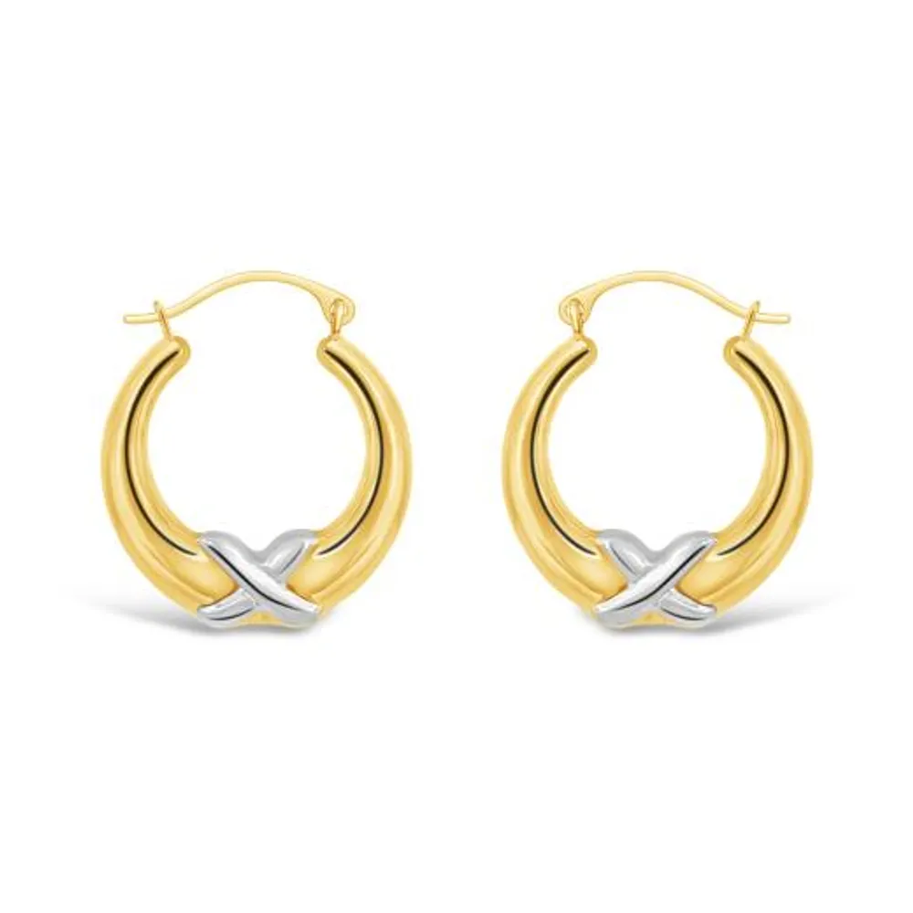 10K Yellow and White Gold Kiss Creole Earrings