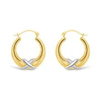 10K Yellow and White Gold Kiss Creole Earrings