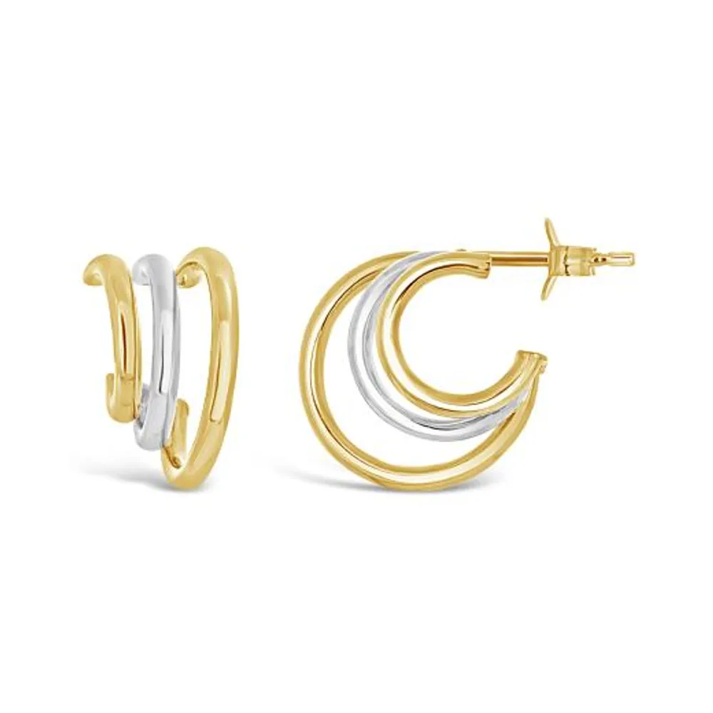 10K Yellow and White Gold Triple Hoops