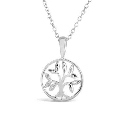 Sterling Silver Tree of Life 0.02CTW Diamond Pendant