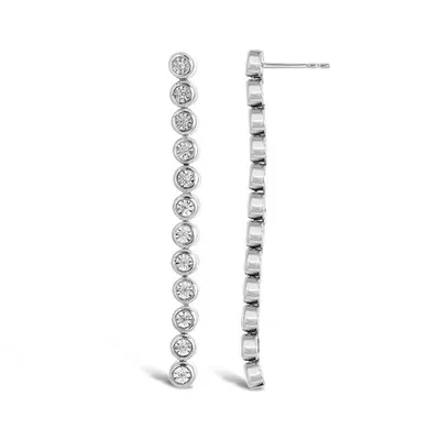 Sterling Silver 0.11CTW Diamond Linear Earrings
