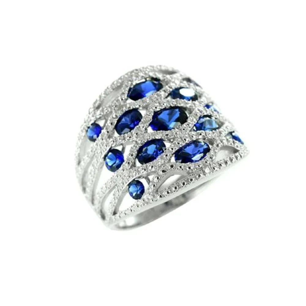 Sterling Silver Created Blue Sapphire & Diamond Ring