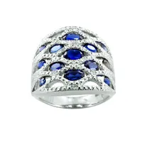 Sterling Silver Created Blue Sapphire & Diamond Ring