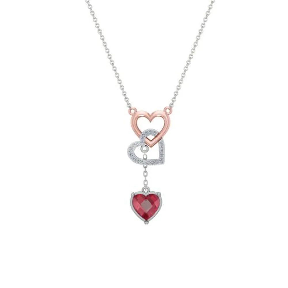 Sterling Silver & 10K Rose Gold Created Ruby & Diamond Necklace