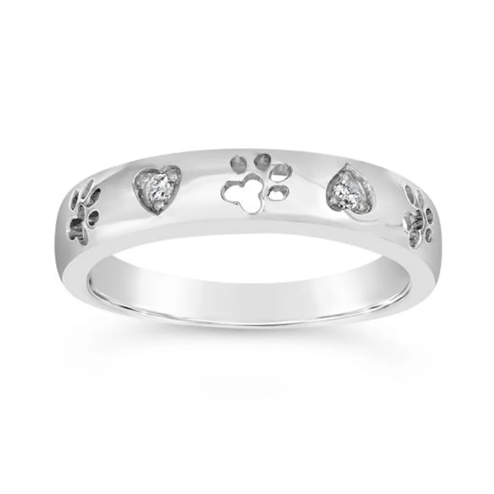 Sterling Silver Diamond Paw & Heart Ring