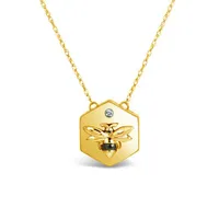 10K Yellow Gold Diamond Bee & Hex Pendant