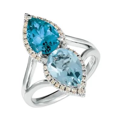 Le Vian 14K White Gold Blue Topaz & 0.31CT Diamond Ring