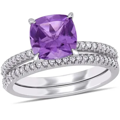 Julianna B 14K White Gold Amethyst & 0.25CTW Diamond Fashion Ring