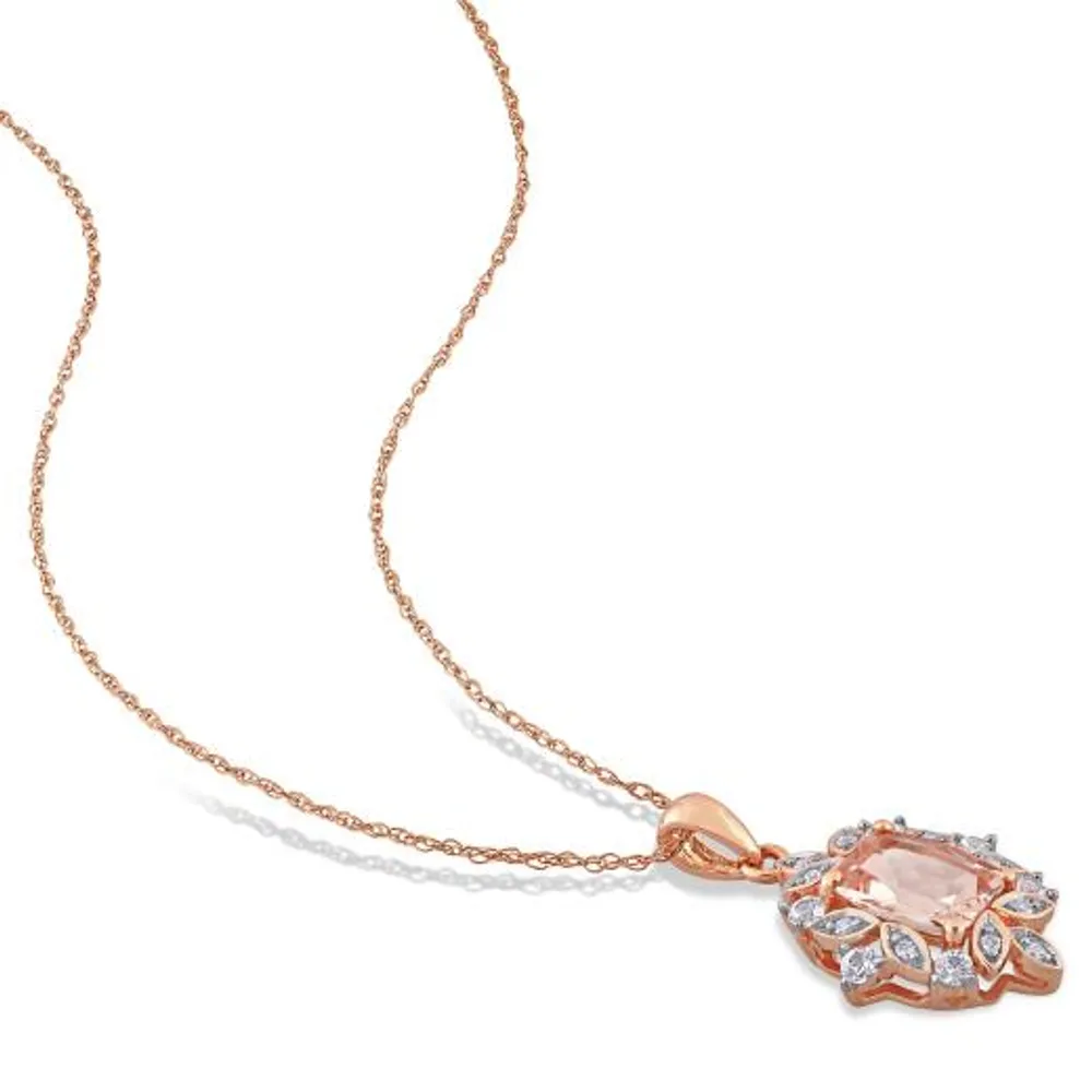 Julianna B 10K Rose Gold Morganite White Sapphire & 0.05CTW Diamond Pendant