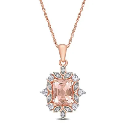 Julianna B 10K Rose Gold Morganite White Sapphire & 0.05CTW Diamond Pendant