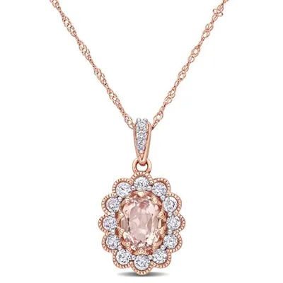 Julianna B 10K Rose Gold Morganite White Sapphire & Diamond Pendant with Chain