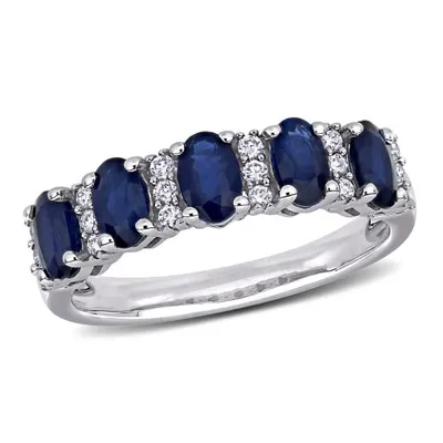 Julianna B 14K White Gold Blue Sapphire & 0.16CTW Diamond Fashion Ring