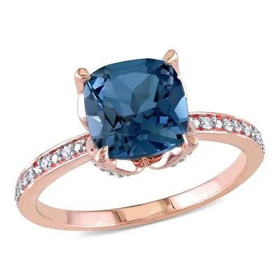 Julianna B 10K Rose Gold Blue Topaz & 0.06CTW Diamond Fashion Ring