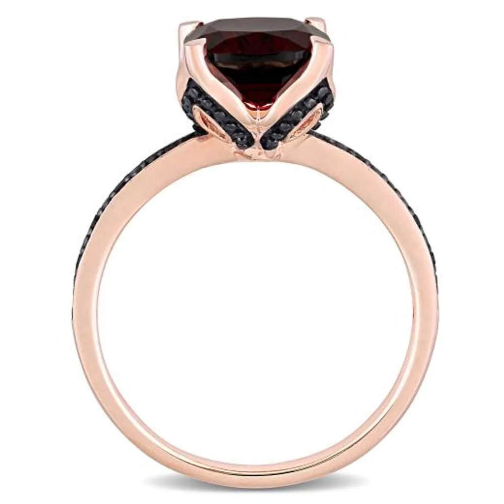 Julianna B 10K Rose Gold Garnet & 0.06CTW Black Diamond Fashion Ring