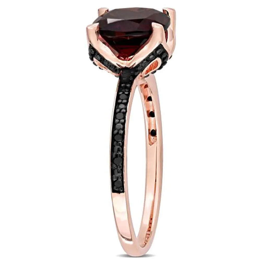 Julianna B 10K Rose Gold Garnet & 0.06CTW Black Diamond Fashion Ring