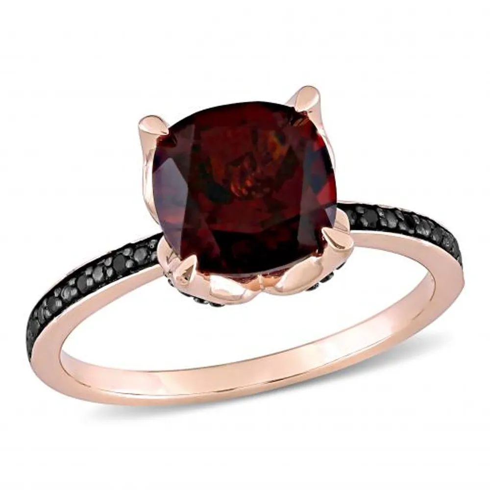 Julianna B 10K Rose Gold Garnet & 0.06CTW Black Diamond Fashion Ring