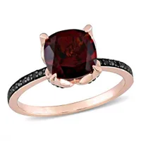 Julianna B 10K Rose Gold Garnet & 0.06CTW Black Diamond Fashion Ring