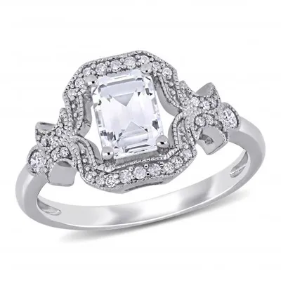 Julianna B Sterling Silver Created White Sapphire & 0.16CTW Diamond Ring
