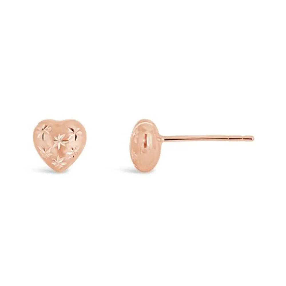 10K Rose Gold Diamond Cut Heart Studs