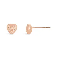 10K Rose Gold Diamond Cut Heart Studs