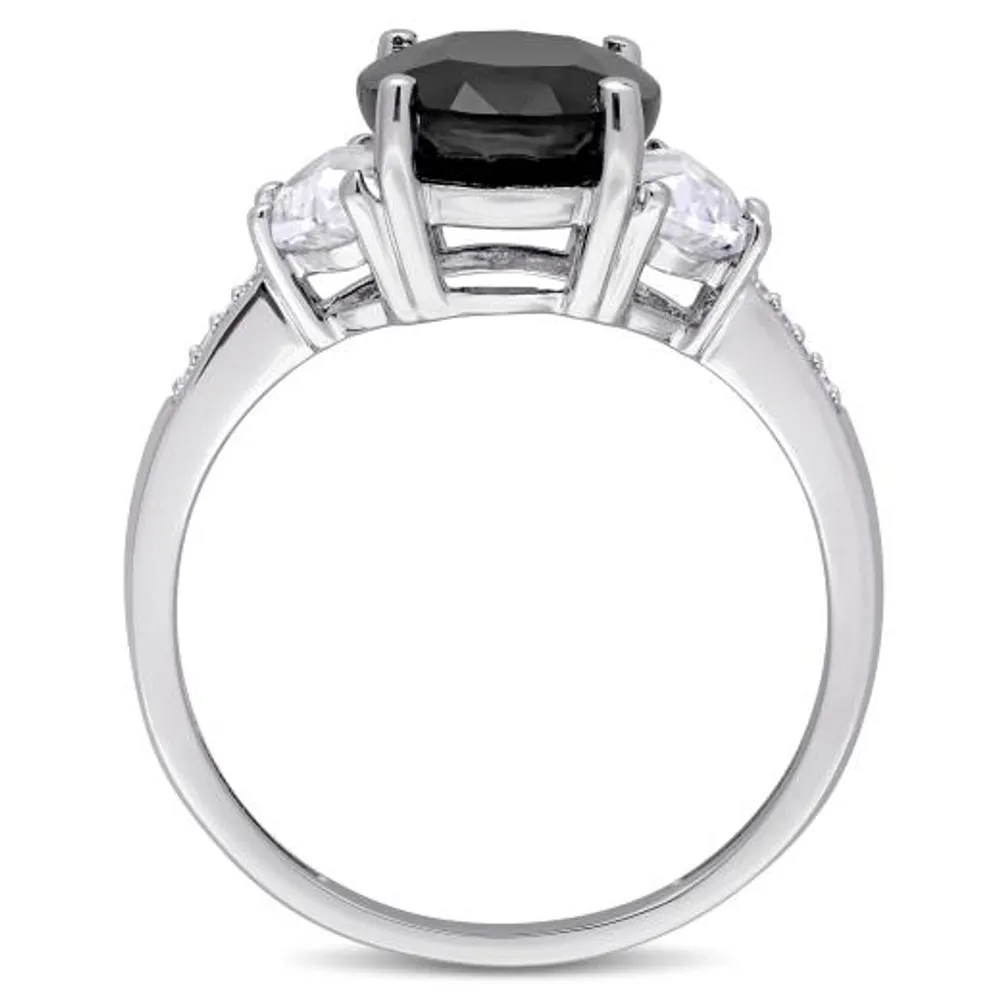 Julianna B Sterling Silver Black Sapphire Created White Sapphire & Diamond Ring