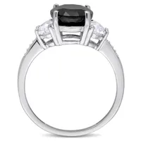 Julianna B Sterling Silver Black Sapphire Created White Sapphire & Diamond Ring