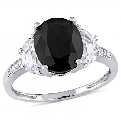 Julianna B Sterling Silver Black Sapphire Created White Sapphire & Diamond Ring