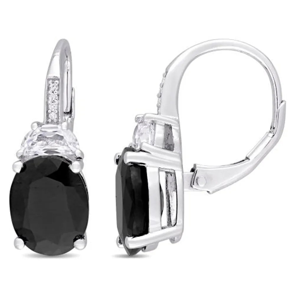 Julianna B Sterling Silver BLK-Sapphire&Created WHT-Sapphire&Diamond Earrings