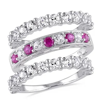 Julianna B Sterling Silver Created Ruby & Created White Sapphire Rings Set
