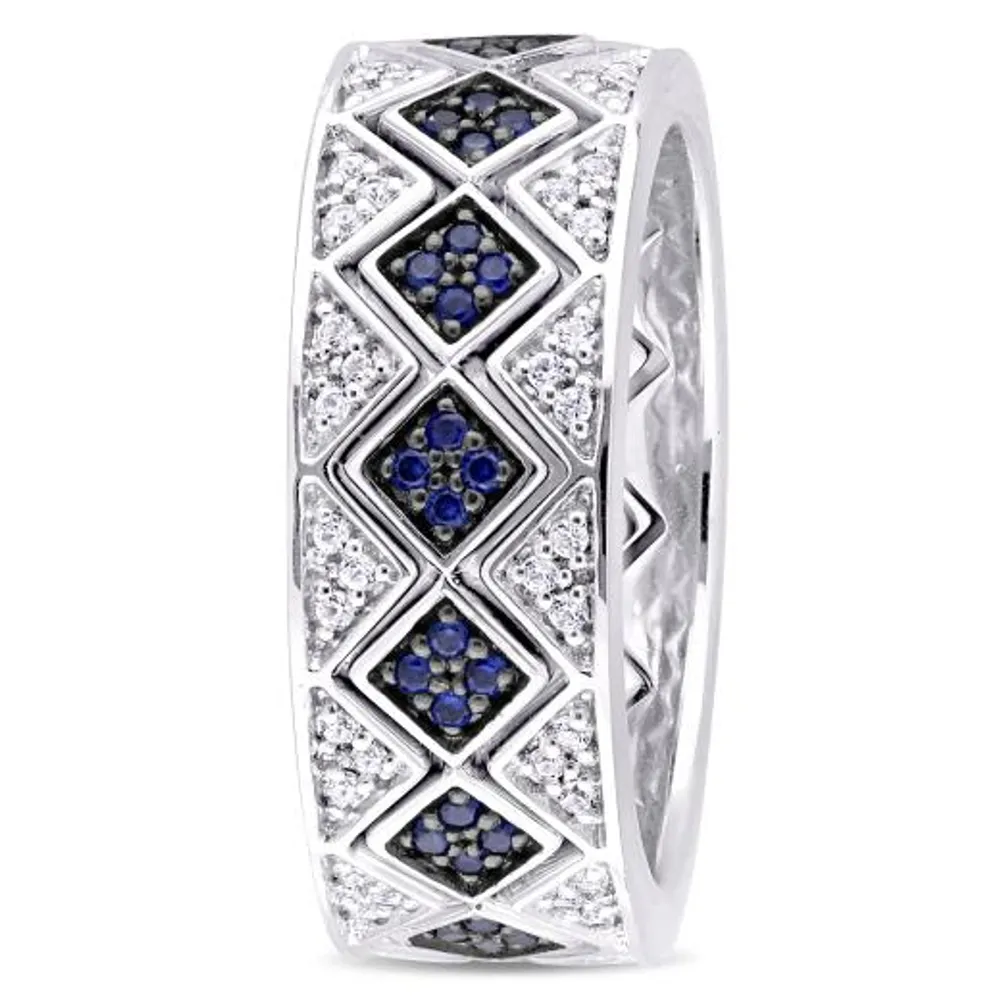 Julianna B Sterling Silver Created Sapphire Created White Sapphire Ring