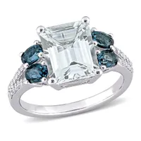 Julianna B Sterling Silver Aquamarine Blue Topaz & 0.10CTW Diamond Fashion Ring