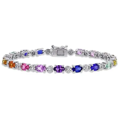 Julianna B Sterling Silver Multi Colour Created Sapphire & Diamond Bracelet