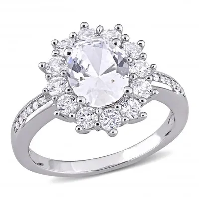 Julianna B Sterling Silver Created White Sapphire & 0.05CTW Diamond Ring