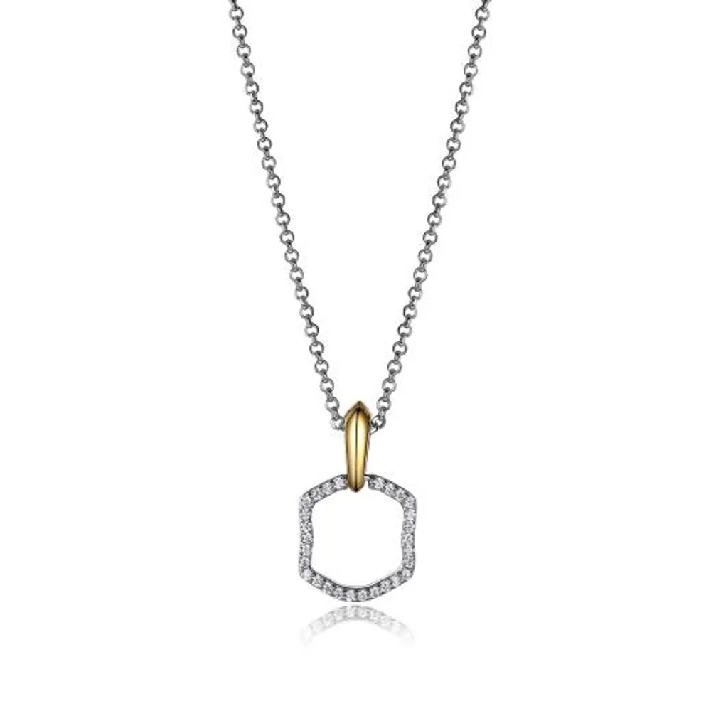 Elle 17+2" 2-Tone Cubic Zirconia Pendant Necklace