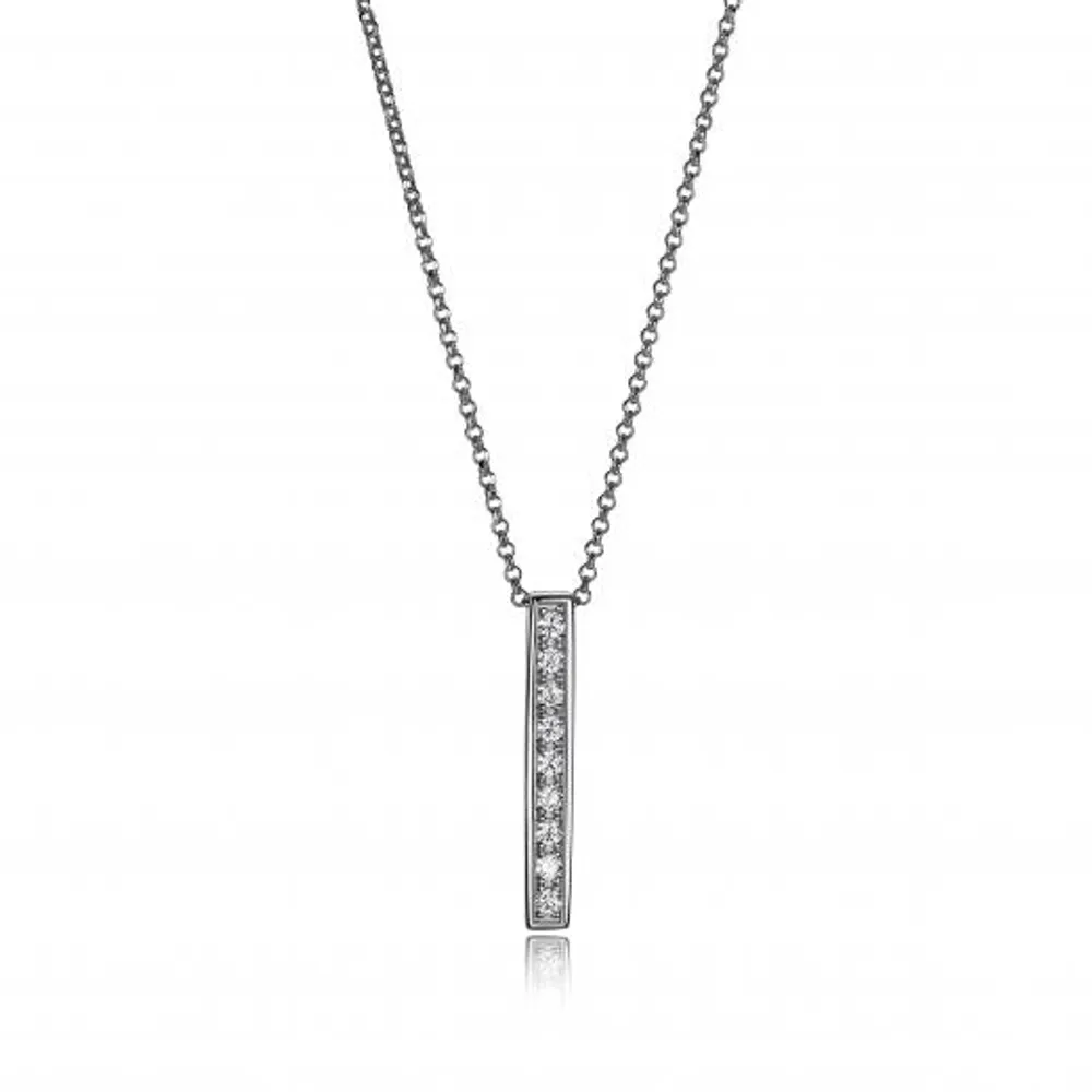 Elle Cubic Zirconia Vertical Bar Necklace 16" with 2" Extender