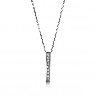 Elle Cubic Zirconia Vertical Bar Necklace 16" with 2" Extender