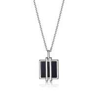 Elle Midnight Genuine Square Black Agate Necklace 16"+2" Extension