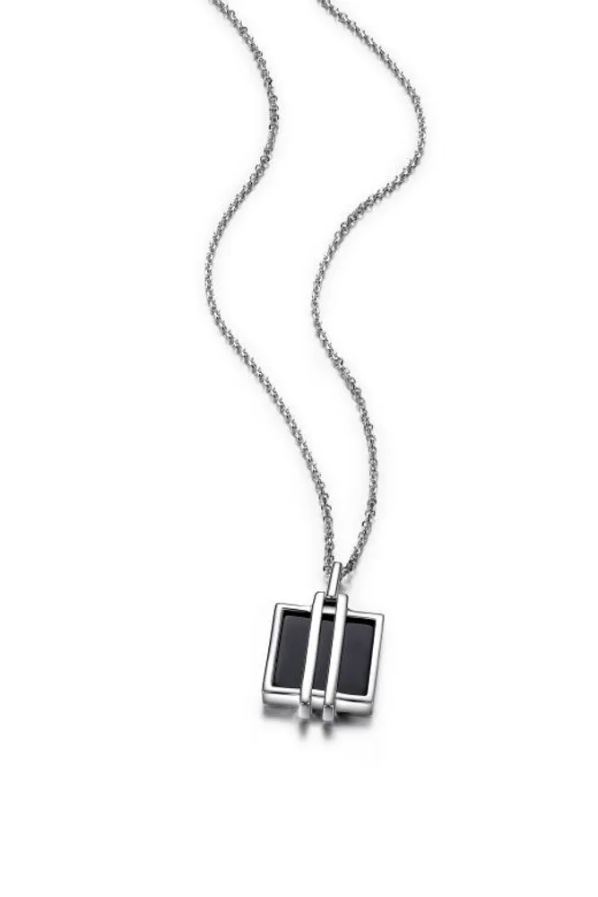 Elle Midnight Genuine Square Black Agate Necklace 16"+2" Extension