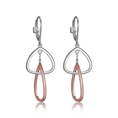 Elle "Trinity" Two-Tone & Rose Gold Plated Double Link Dangle Leverback Earrings