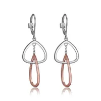 Elle "Trinity" Two-Tone & Rose Gold Plated Double Link Dangle Leverback Earrings
