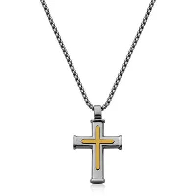 SteelX Stainless Steel 24" Gold Cross Pendant