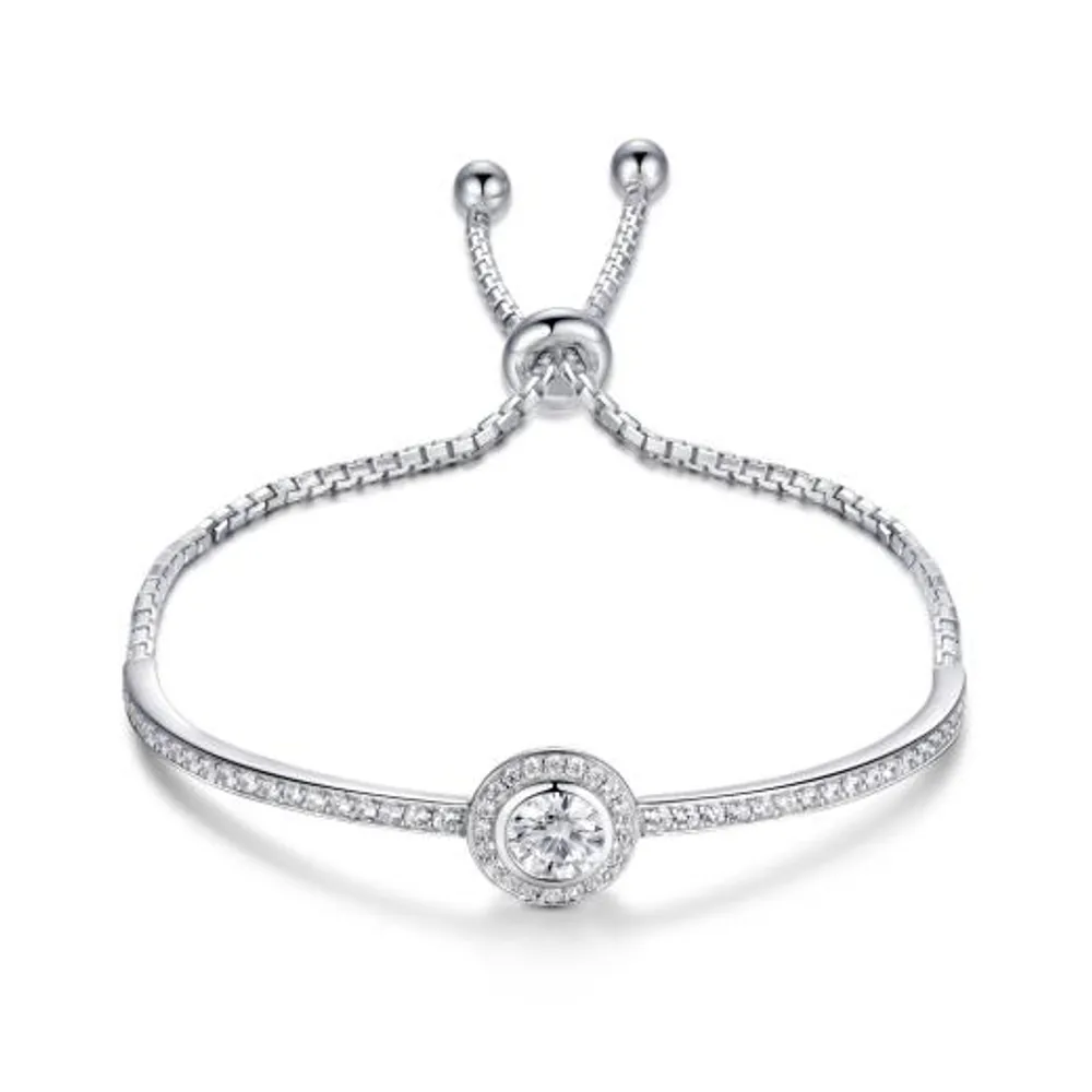 Sterling Silver Cubic Zirconia Bolo Bracelet