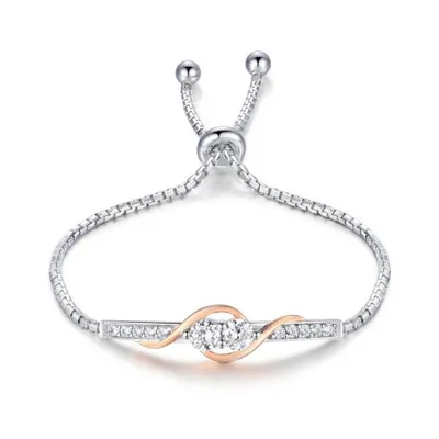 Sterling Silver Rose Plated Cubic Zirconia Bolo Bracelet