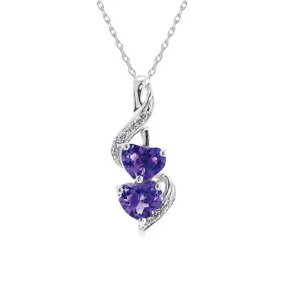 Sterling Silver Amethyst & Created White Sapphire Heart Pendant with Chain