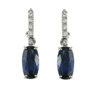 10K White Gold Created Blue & Created White Sapphire Earrings