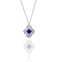 Sterling Silver Created Blue Sapphire & Diamond Pendant with Chain