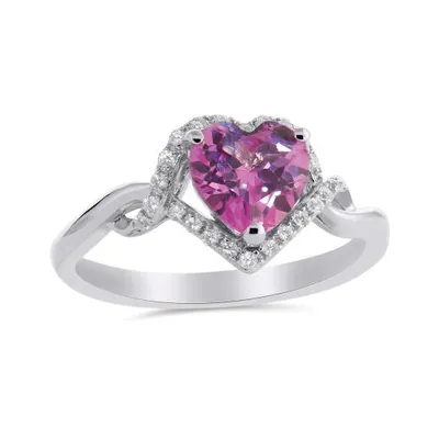 Sterling Silver Created Pink & Created White Sapphire Heart Ring