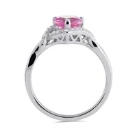 Sterling Silver Created Pink & Created White Sapphire Heart Ring